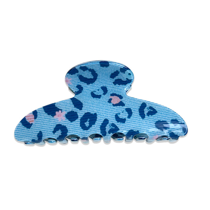 Wholesale PVC Blue Leopard Pattern Large Hair Claw Clip Retro Hair Accessory for Women