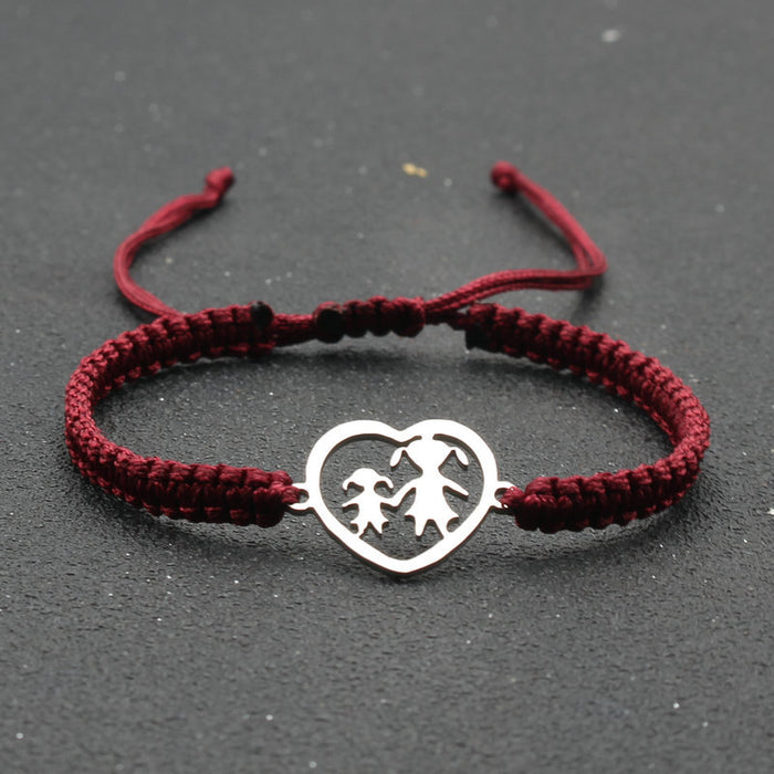 Wholesale jewelry heart-shaped stainless steel hand-woven red rope bracelet lucky bracelet adjustable