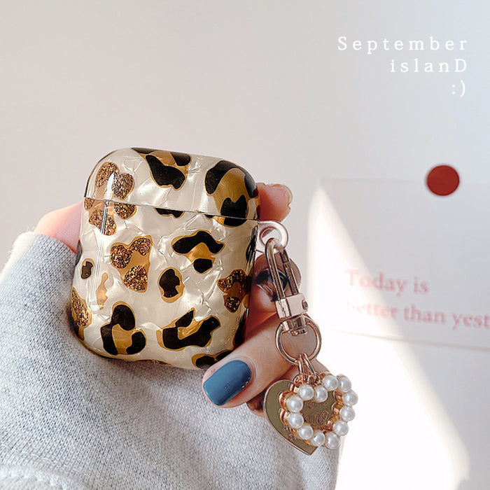 Wholesale Shell leopard print soft case Bluetooth earphone cases with chain