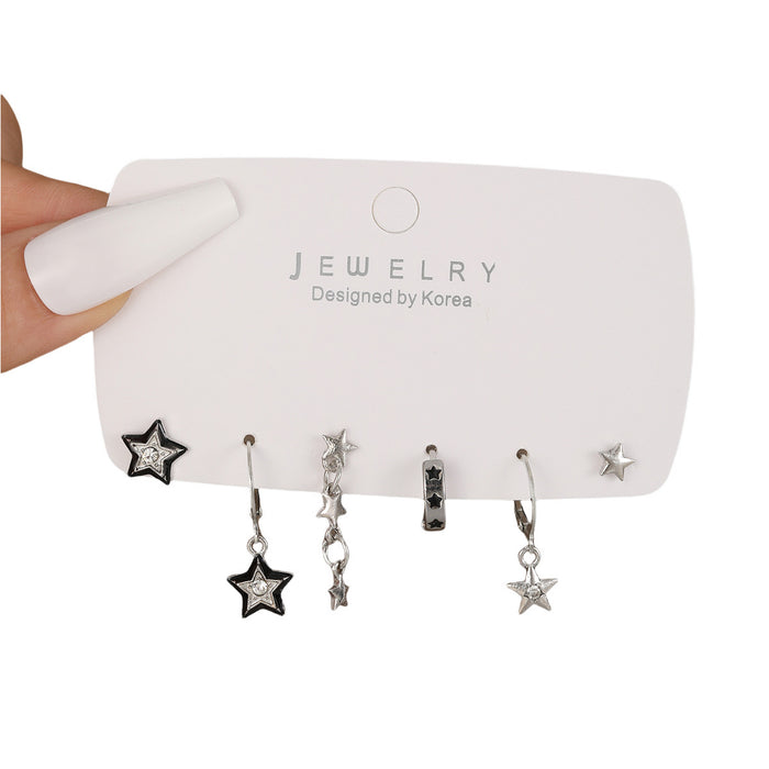 Wholesale Rhinestone Five-Pointed Star Earrings Dark Star Earring Set