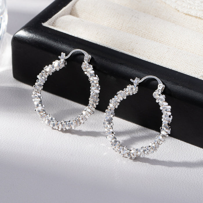 Wholesale Shattered Silver Texture Hoop Earrings