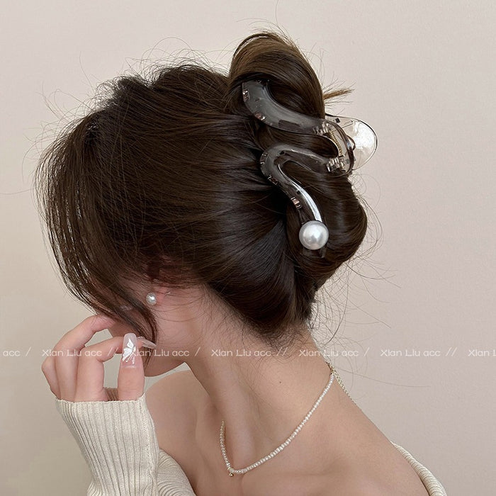 Wholesale Wave pearl large hair clip at the back of the head hair clip, new high-end temperament shark clip hair accessory