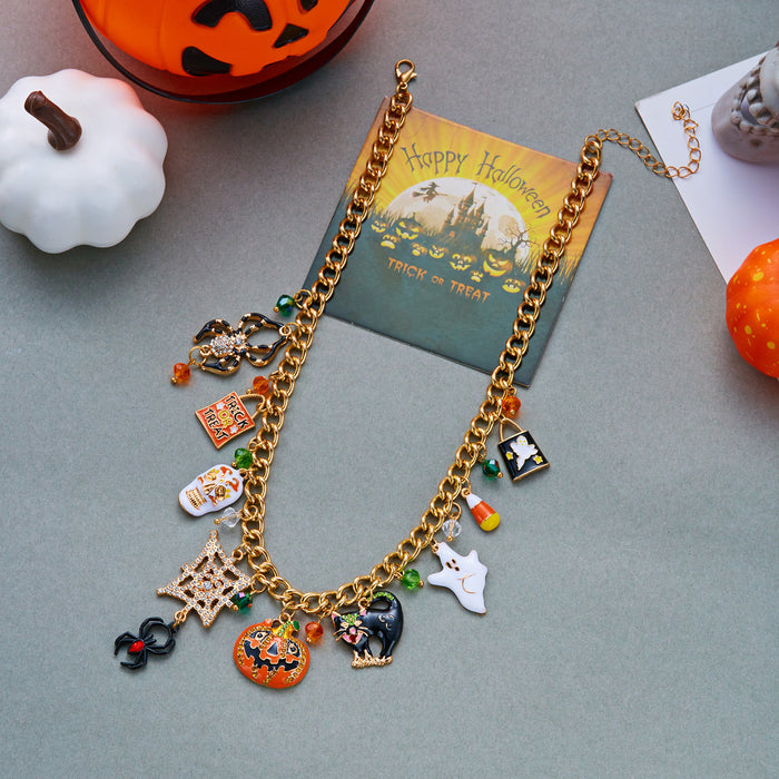 Wholesale Alloy Ghost Pumpkin Skull Tassel Pendant Necklace