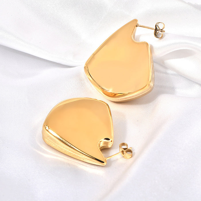 Wholesale  wind hollow earrings vacuum plating 18K polished titanium steel smooth irregular earrings