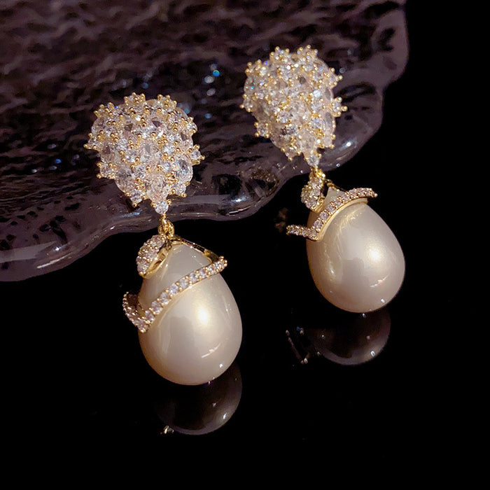 Wholesale Champagne Pearl Zircon Earrings JDC-ES-HanDu003