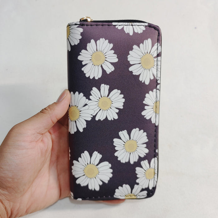 Wholesale Chrysanthemum Sunflower PU Long Zipper Wallet JDC-WT-ShiY006