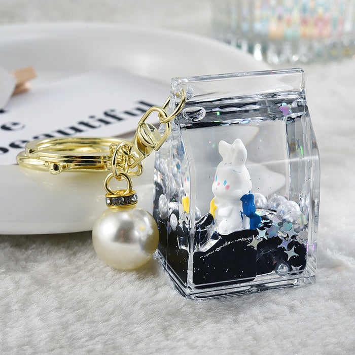 Wholesale Black and gold glitter bottle milk tea cup oil-filled acrylic keychain