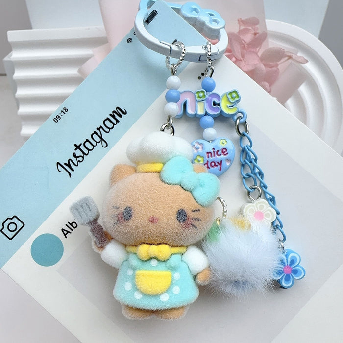 Wholesale Dopamine Style Cute Cat Ear Flocked Phone Charm Bag Keychain Pendant DIY Accessory