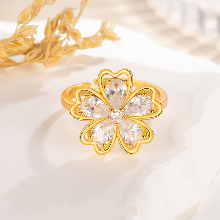 Wholesale Colorful Diamond Five-Petal Flower Disc Diamond Ring