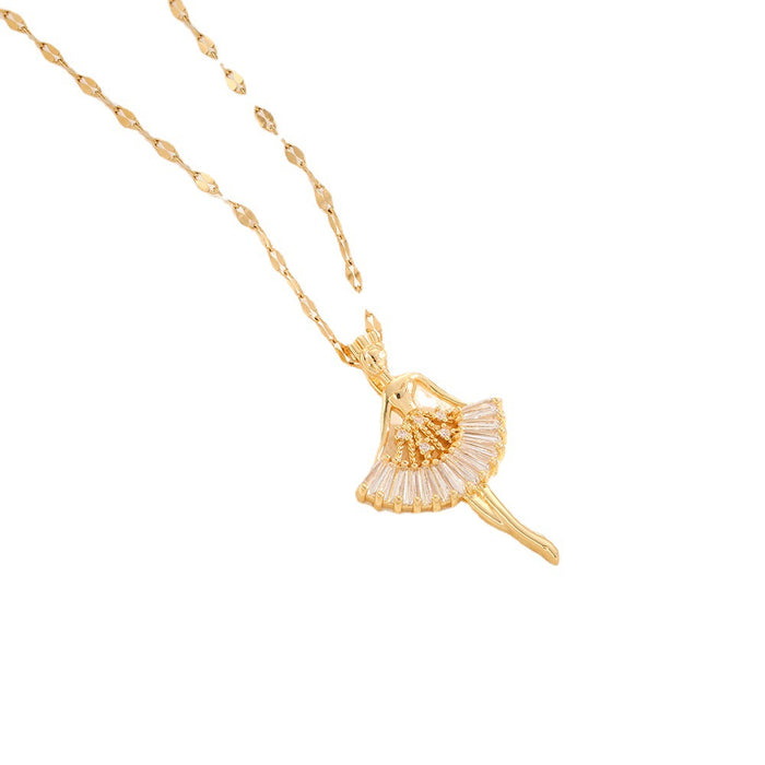 Wholesale Micro-painted zircon ballerina pendant necklace in titanium steel