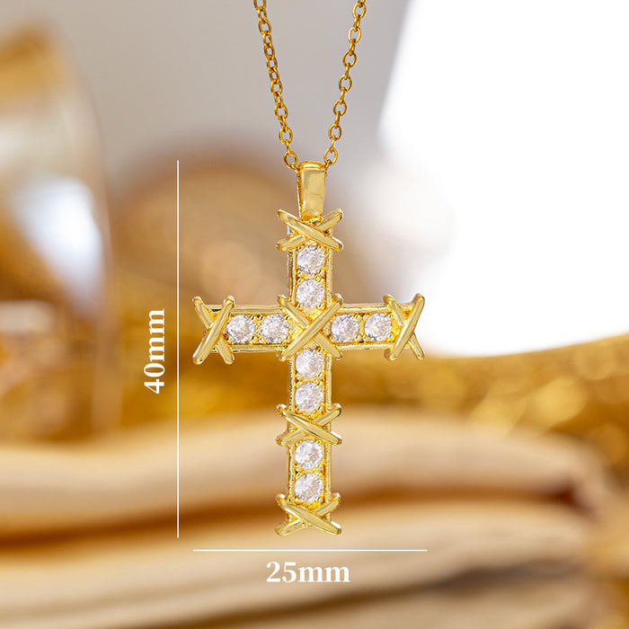 Wholesale Zircon-set cross Titanium steel necklace