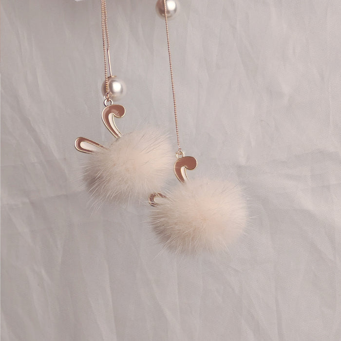 Wholesale Cute  Rabbit Mink Hair Ball Long Earrings Tassel Plush Earrings