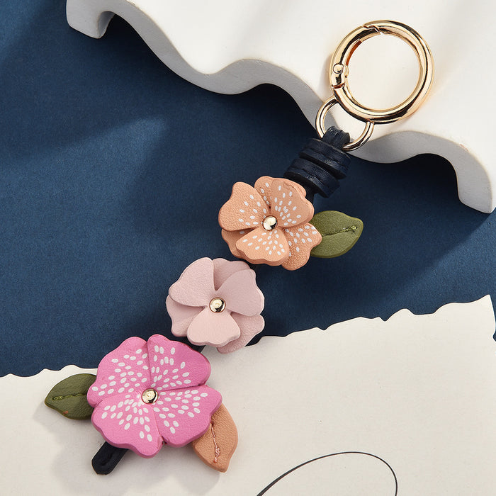 Wholesale Camellia Flower Leather Bag Charm Pink Purple Fashion Accessory