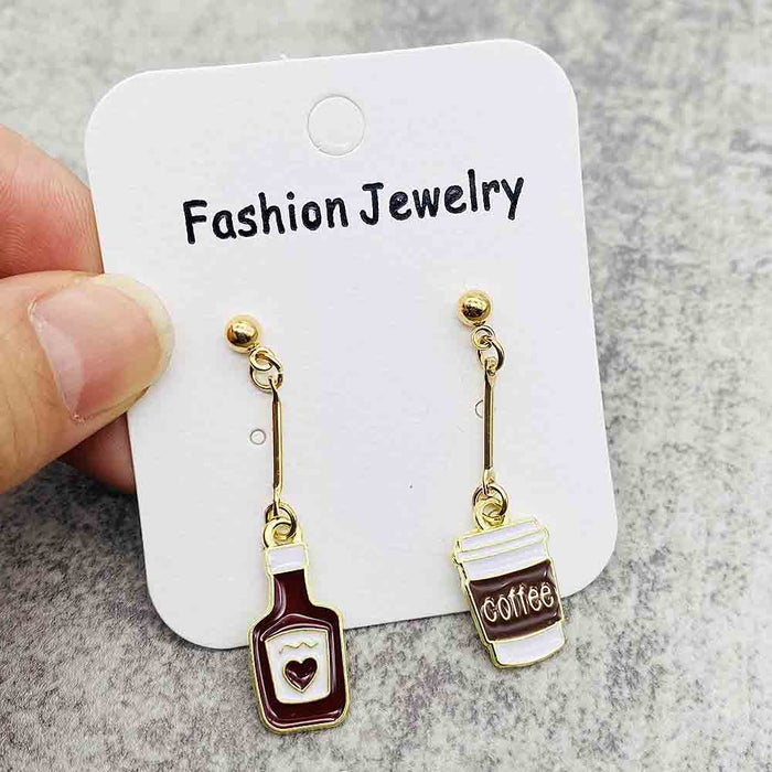 Wholesale Alloy Oil Drop Earrings Beer Red Wine Glass Coffee Gourmet Drink Pendant Earrings