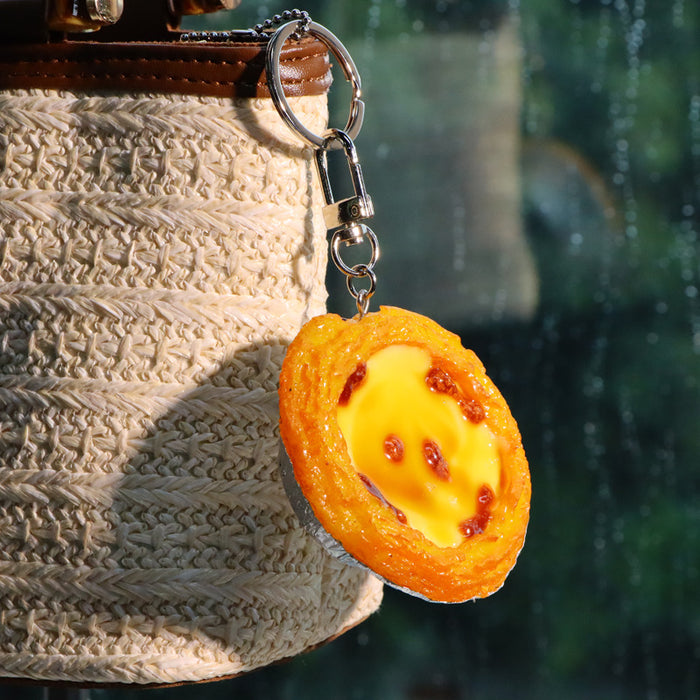 Wholesale Resin Egg Tart Keychain Realistic Dessert Model Boutique Resale MOQ≥2