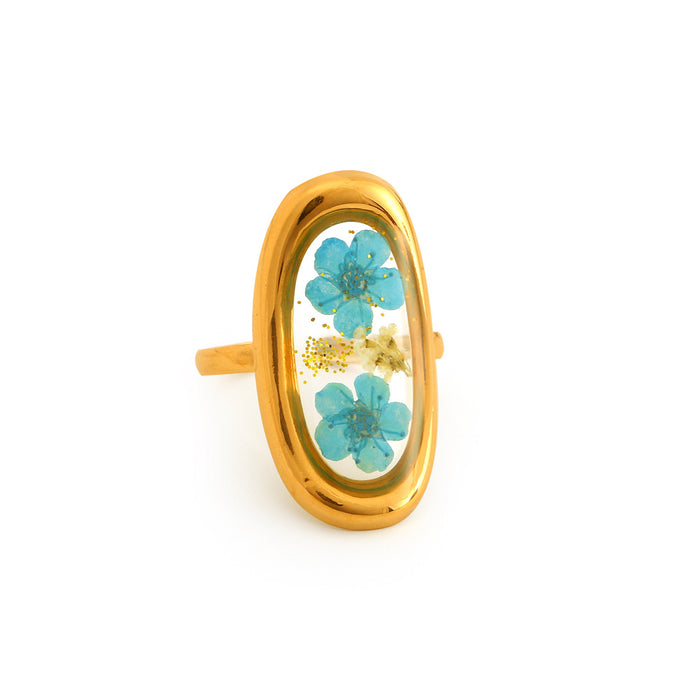 Wholesale Fashionable stainless steel dried flower ring with adjustable opening, retro style multi-color flower ring, color preservation wholesale
