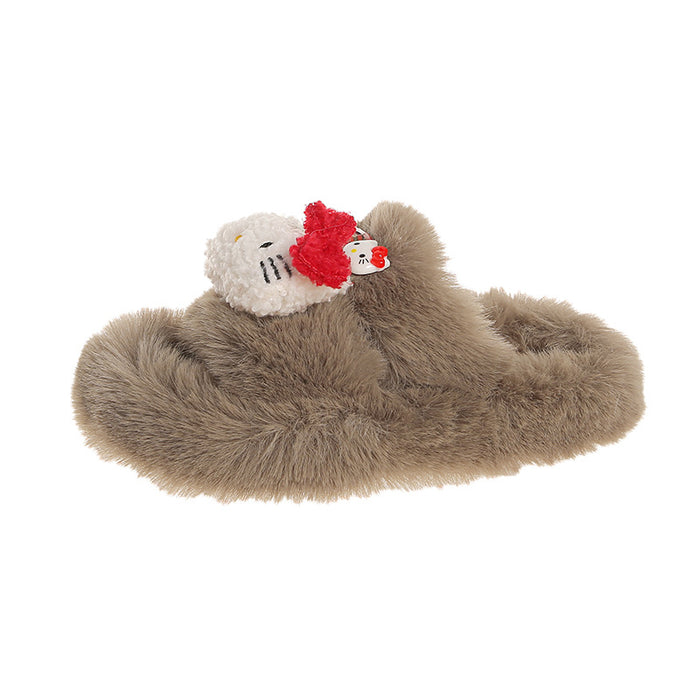 Wholesale Plush cat hairpin soft sole non-slip wear-resistant indoor furry slippers