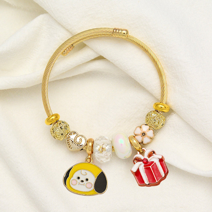 Wholesale Christmas Cartoon Reindeer Bell Stainless Steel Bracelet MOQ≥2