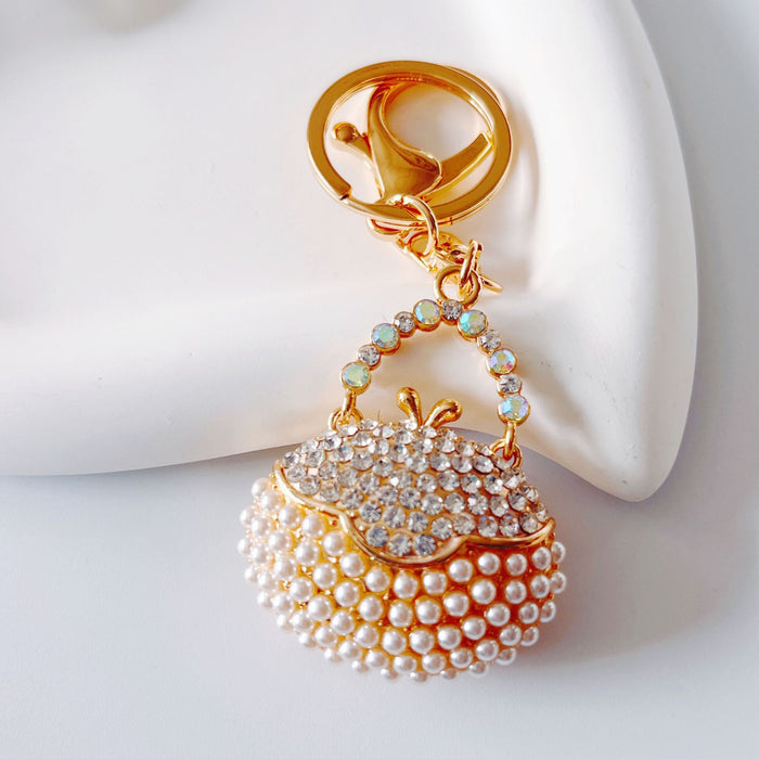 Wholesale Metal Rhinestone Pearl Handbag Keychain JDC-KC-ZhanLun001