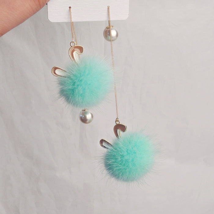 Wholesale Cute  Rabbit Mink Hair Ball Long Earrings Tassel Plush Earrings