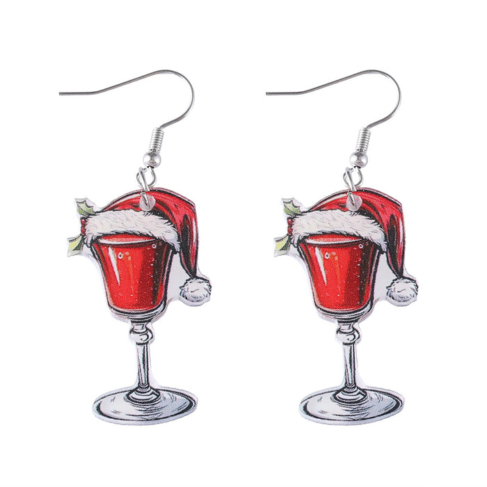 Wholesale Wooden Christmas Wine Glass Earrings JDC-ES-ChuLian006