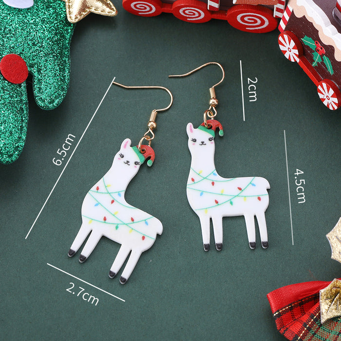 Wholesale Christmas Hat Lantern Alpaca Pendant Earrings Acrylic Cartoon Style Party Earrings Gift