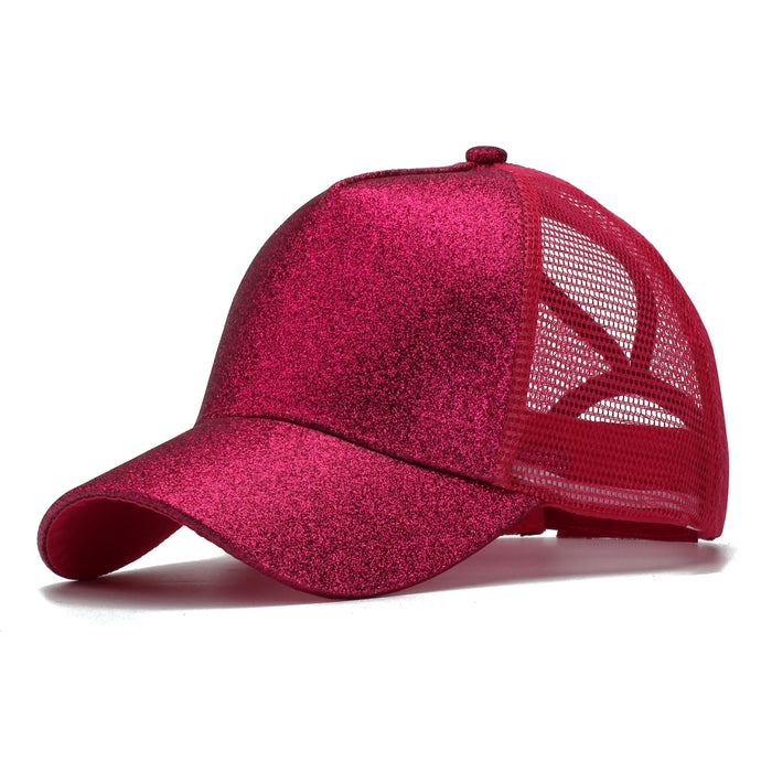 Wholesale Trendy Sequined Dacron Baseball Cap with Ponytail Hole - Breathable Mesh Sun Hat for Summer Outdoor Use