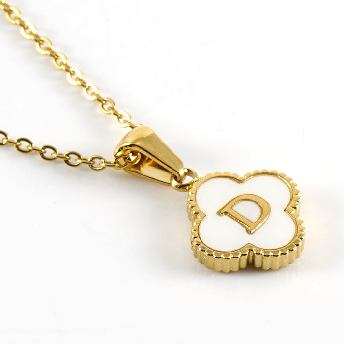 Wholesale Shell Letter Four Leaf Clover Pendant 18K Gold Stainless Steel Necklace JDC-NE-ZhongX005