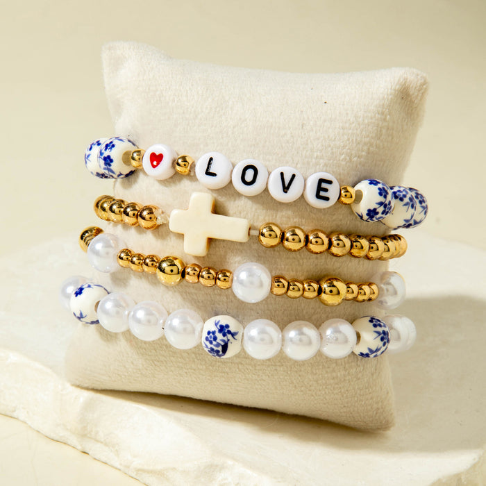 Wholesale Chinese Vintage Ceramic Bead Bracelet with Alphabet Cross Design Fashion Accessory Gift MOQ≥2