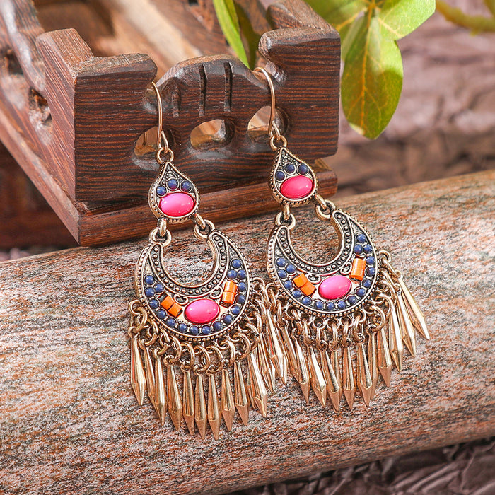 Wholesale 2pcs Bohemian Vintage Flower Tassel Elegant Earrings