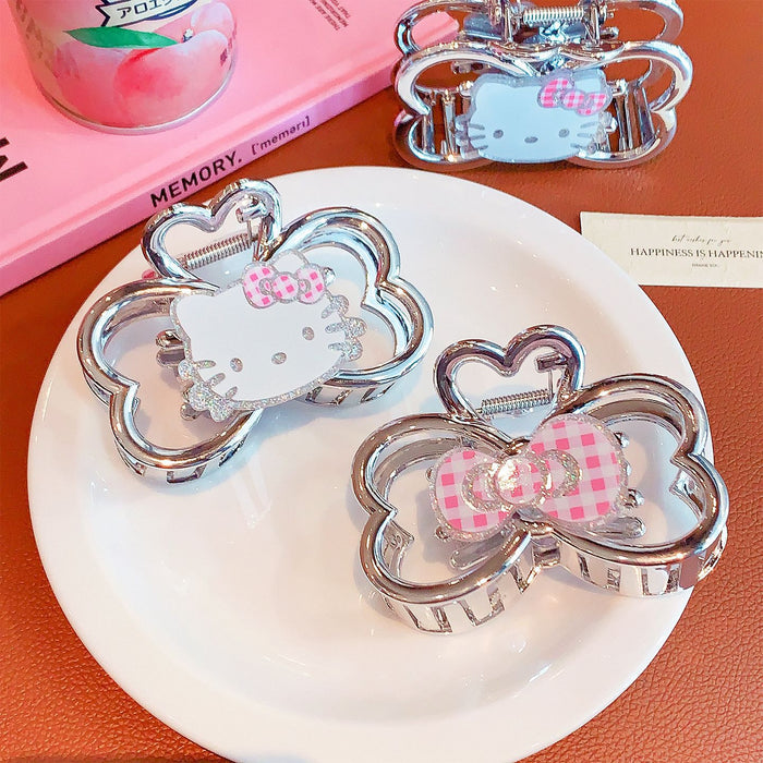 Wholesale Cat Double-Sided Claw Clip  Silver Bow Shark Clip