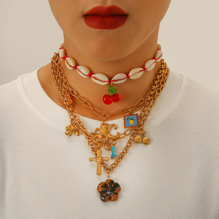 Wholesale Original design ocean style shell necklace paired with stainless steel chain, oil dripping pendant, collarbone chain