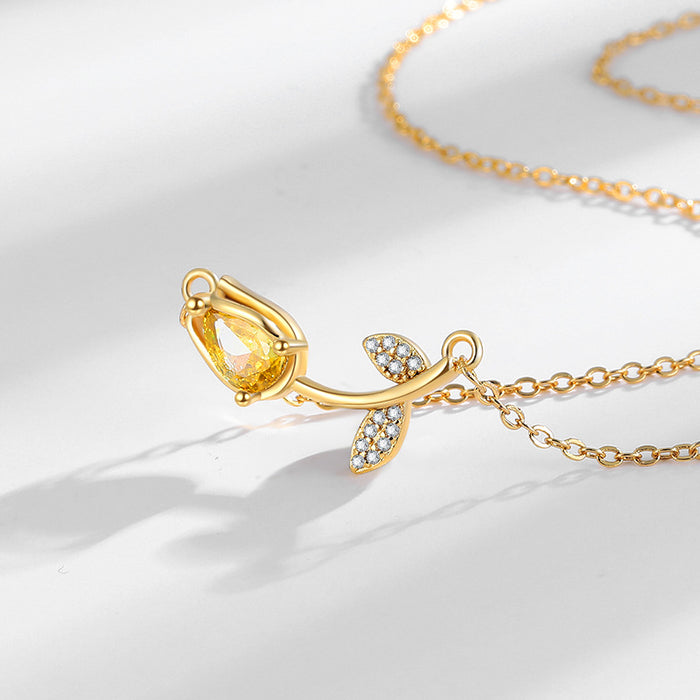 Wholesale Tulip and rose flower necklace niche design high-end bow accessories wholesale