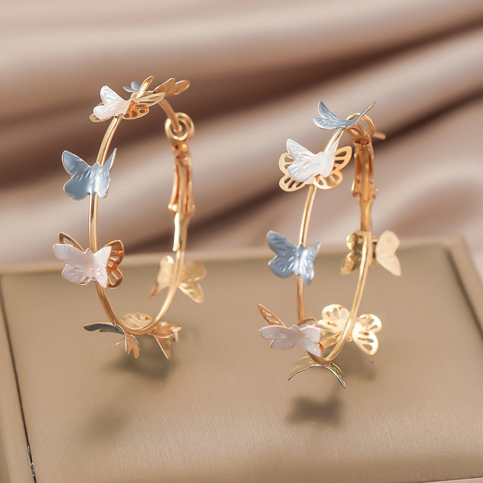 Wholesale Zinc Alloy Butterfly Hoop Earrings Pink Multi-Layer Hollow Design Jewelry Accessory MOQ≥2