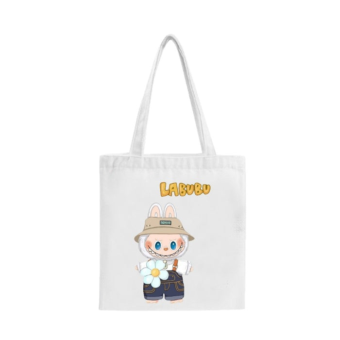Wholesale Large capacity cute cartoon print white canvas shoulder bag