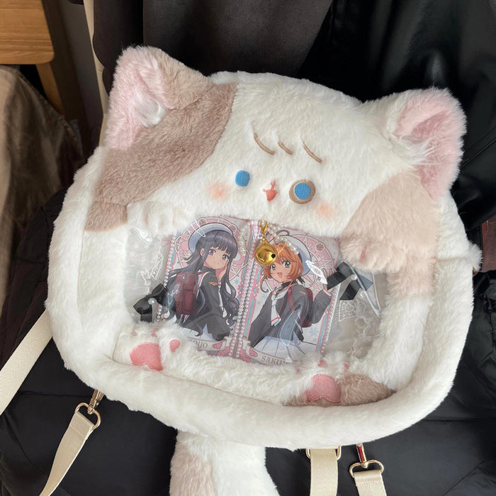 Wholesale Cartoon Plush Cute Cat Backpack Bag Transparent Small