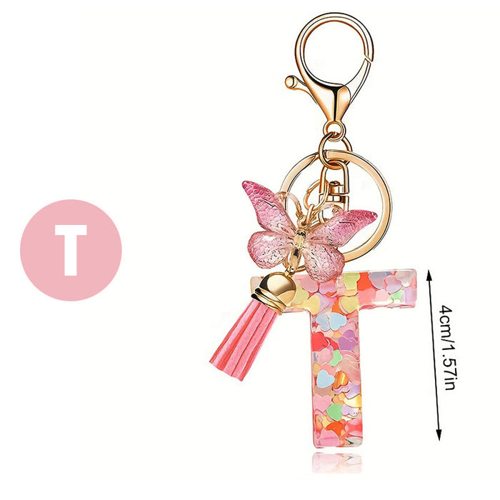 Wholesale Pink Letter Keychain Heart Sequin Butterfly Tassel Keychain Crystal Glue Pendan
