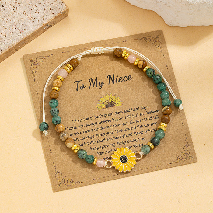 Wholesale Modern Women S Adjustable Bracelet With Alloy Sunflower And Natural Stone Charms Handmade Woven Fashion Accessory For Boutique Resale