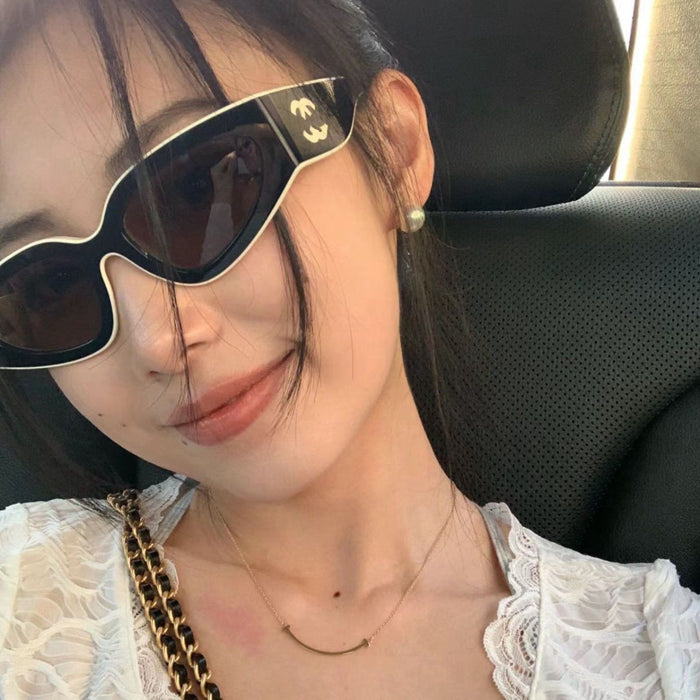 Wholesale Sunglasses, brown lenses, narrow frame sunglasses, panda black and white color scheme