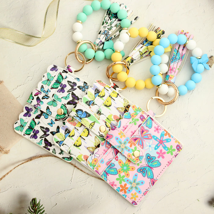 Wholesale Butterfly Print Silicone Bead Bracelet Keychain JDC-KC-NuoYi021