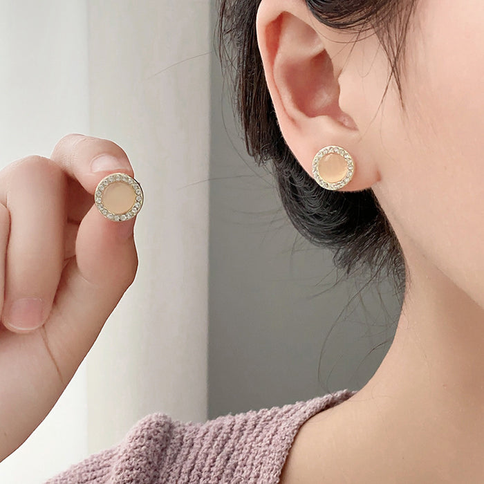 Wholesale Silver Needle Fashion Cat Eye Stone with Diamond and Pearl Earrings, High Grade Color Round Earrings, Wholesale