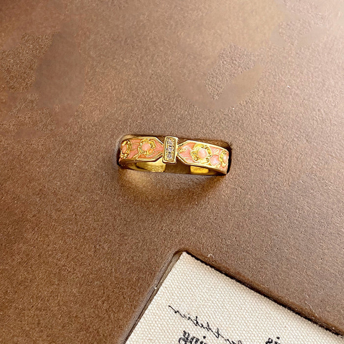 Wholesale Enamel bow opening ring, niche creative design, patterned bracelet