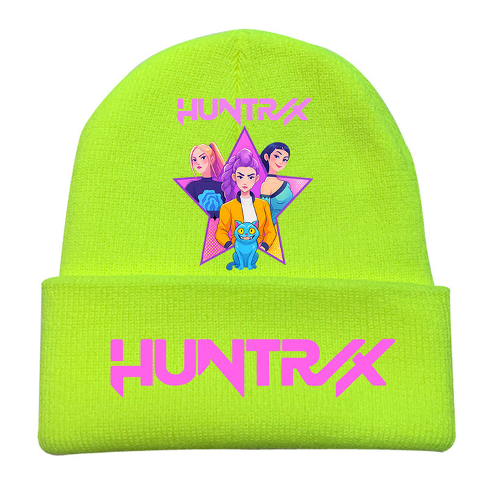 Wholesale Kpop Knitted hat fashion curled brim beanie printed