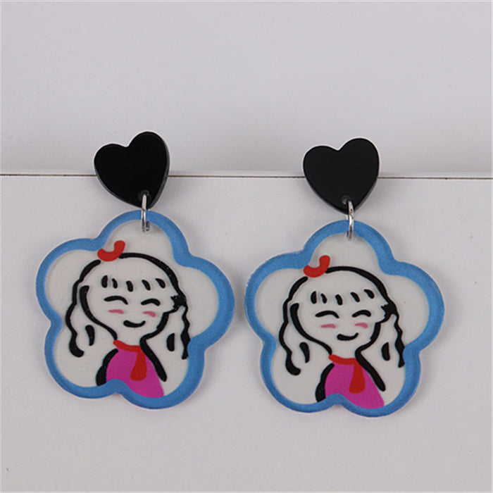 Wholesale Embossed Transparent Girl Graffiti Acrylic Print Earrings JDC-ES-ChouD024