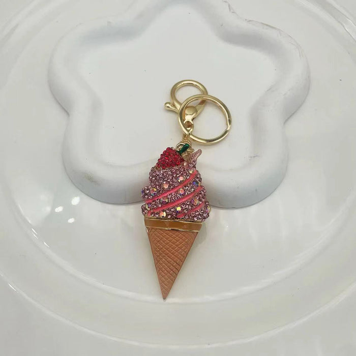 Wholesale Rhinestone Fruit Strawberry Ice Cream Alloy Keychain JDC-KC-ChaoK044