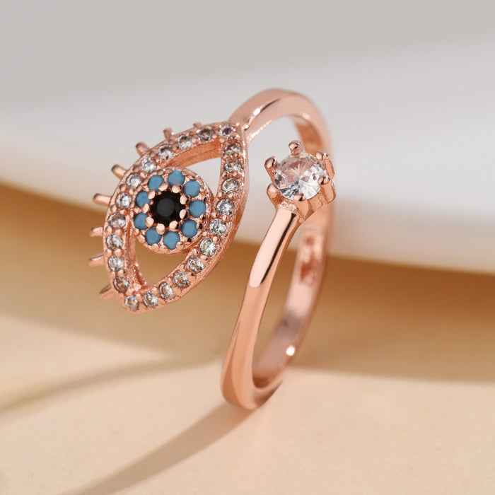 Wholesale Evil Eye Adjustable Ring Brass Gold Fashion Accessory