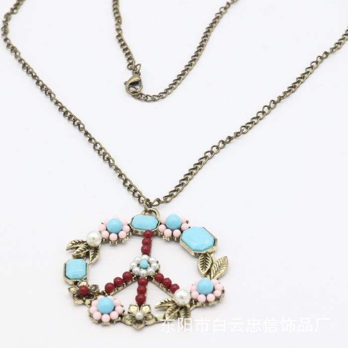 Wholesale Vintage gemstone inlaid pearl logo necklace