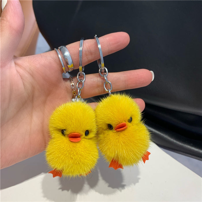 Wholesale Mini Mink Fur Yellow Duck Car Keychain JDC-KC-HaoQ002