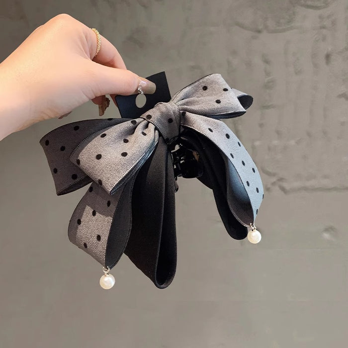 Wholesale  Polka Dot Ponytail Clip for Women Satin Bow Sweet Hair Clip Half-Tied Hair  Clip