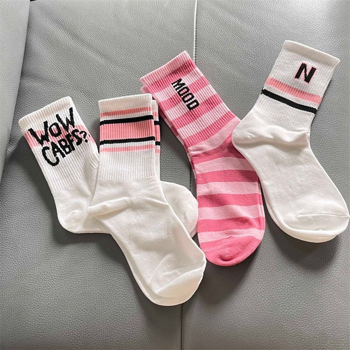 Wholesale Cotton White Letter Women's Long Socks JDC-SK-PengC004